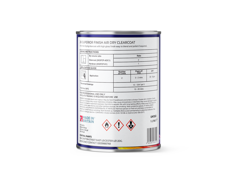 Central Paints 2K Superior Air Dry Clearcoat 1.5 Litre Kit