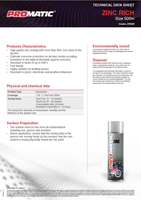 ProMatic Zinc Rich Primer Aerosol 500ml