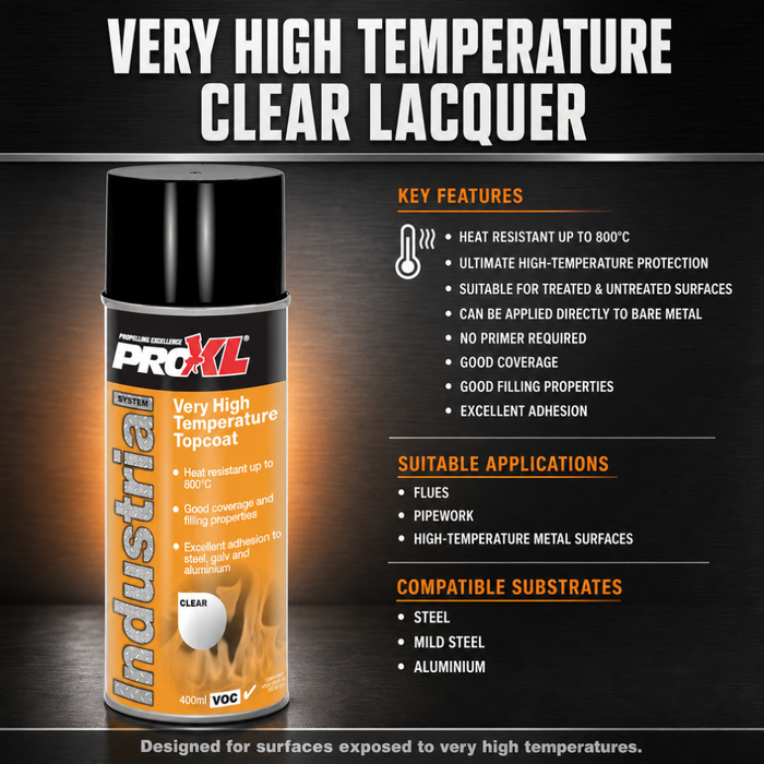 ProXL Very High Temperature Clear Lacquer Aerosol 400ml – Heat Resistant to 800°C