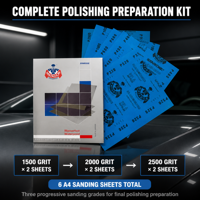 Polishing Preparation Wet and Dry Sanding Paper 6-Sheet Kit – 1500/2000/2500 Grit