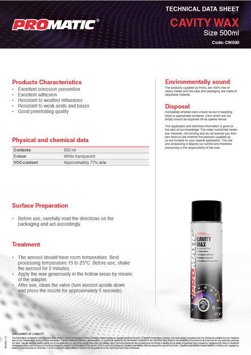 Promatic Cavity Wax 500ml Aerosol