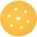 Yellow sanding disc with multiple holes on a white background