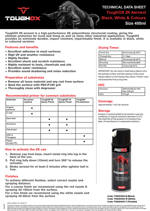 Proxl ToughOx White Truck Bed Liner 400ml