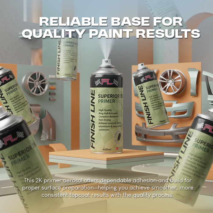 Finish Line Superior 2K Primer Aerosol 400ml, Fast Drying, 2K Activated