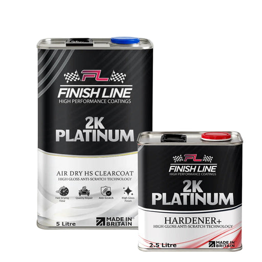 Two cans of Finish Line 2K Platinum high performance coatings on a white background